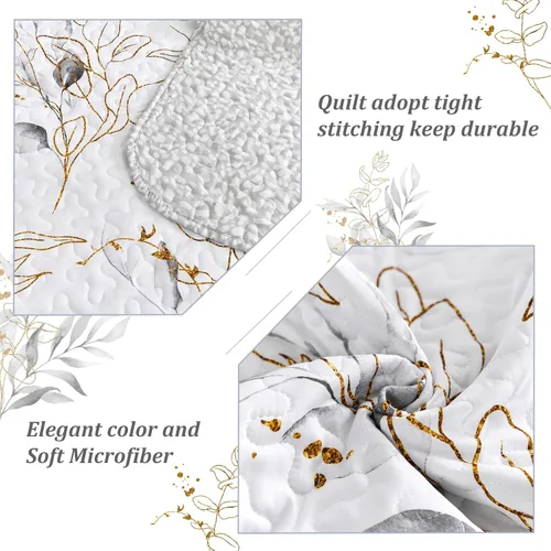 Miniatura 5 de Anibedding Juego de Edredón Gris King, 3 Piezas Reversible Elegante Patrón de Hojas Botánicas Grises Cubrecama Colcha Microfibra Suave Cubierta