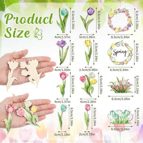Miniatura 3 de Wenqik 36 adornos de primavera para árbol, flor de primavera, tulipán, decoraciones de bosque, decoraciones de árbol de Pascua, letrero colgante