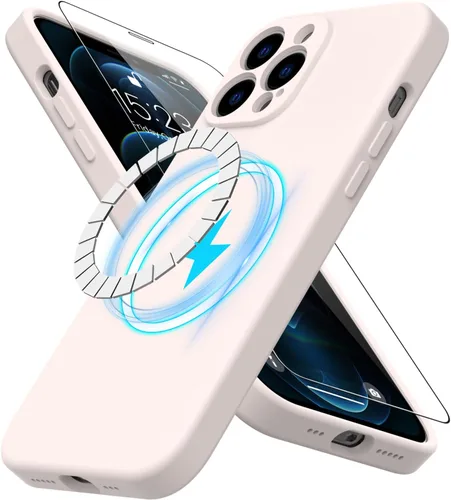 Miniatura 21 de DEENAKIN Funda magnética de silicona para iPhone 12 Pro con protector de pantalla, compatible con MagSafe, protección de cámara, funda protectora