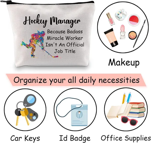 Miniatura 7 de JXGZSO Bolsa de maquillaje de hockey Because Badass Miracle Worker Isn't an Official Job Title Hockey Lover Hockey Player Manager Regalo