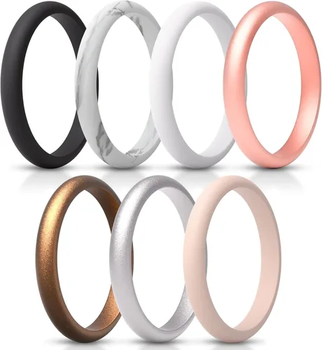 Miniatura 16 de ThunderFit - Realzadores de anillos de silicona delgados y apilables para mujer, alianzas de boda de silicona, 2.5 mm de ancho y 2 mm de grosor