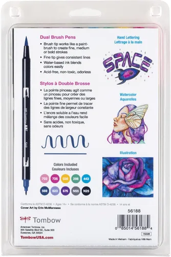 Miniatura 9 de Tombow 56188 Marcadores artísticos de doble pincel, Galaxy, paquete de 10. Marcadores mezclables, con pincel y punta fina