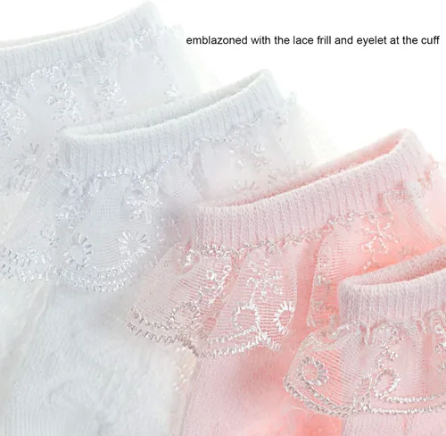 Miniatura 4 de DRESHOW Calcetines de bebé para niñas con ojales y volantes de encaje, calcetines de vestir para recién nacidosbebésniños pequeñosniños para niña