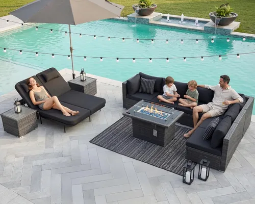 Miniatura 63 de NICESOUL Juego de muebles de patio para exteriores de 7 piezas con mesa para hoguera, gas natural y propano convertible, respaldo alto de 29.3