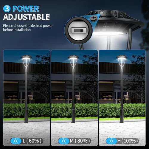 Miniatura 3 de ADUB Luces LED de poste de 60 W, 48 W, 36 W, potencia ajustable, ETL 5000 K, luz superior LED con fotocélula IP65, luces de poste para exteriores