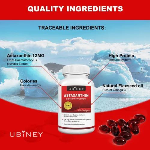 Miniatura 7 de Suplementos de astaxantina premium de 12 mg, cápsulas blandas, 120 porciones, apoya la salud inmunológica, de la piel, de los ojos