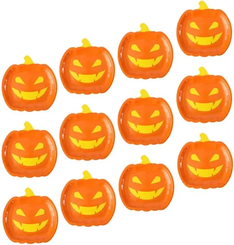 Miniatura 8 de Healifty 20 platos de calabaza de Halloween desechables para fiestas de otoño, lindos platos de diseño divertido para celebraciones de Halloween