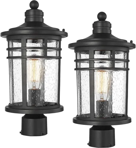 Miniatura 15 de Darkaway Luz de poste al aire libre, lámpara de poste de luz, carcasa de aluminio impermeable con vidrio ondulado ámbar para entrada de camino