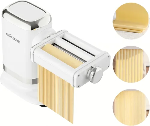 Miniatura 7 de GVODE Máquina eléctrica de pasta - Juego de rodillo y cortador de hojas de pasta 3 en 1 700 W máximo motor, incluye máquina de fettuccine y Blanco