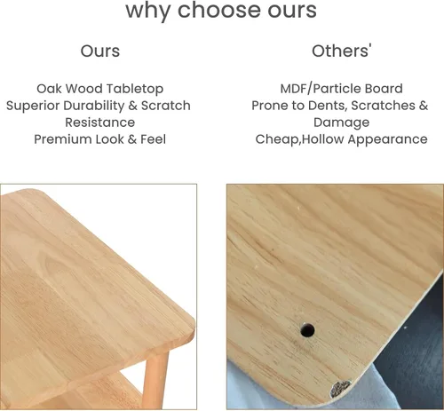 Miniatura 6 de LUCKNOCK - Mesa auxiliar de madera maciza, mesa auxiliar de 2 niveles con estante de almacenamiento, mesita de noche estrecha para espacios