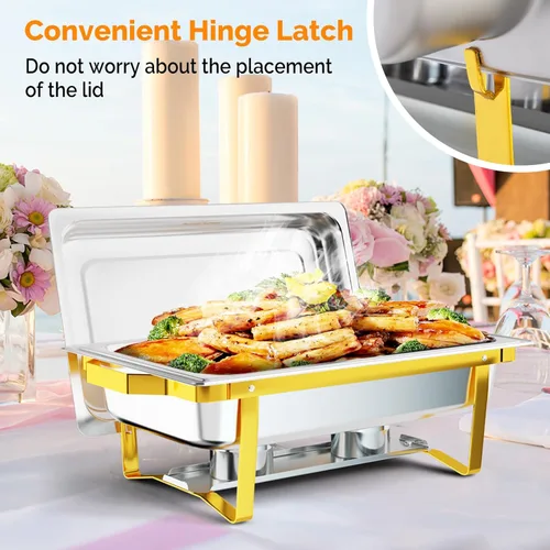 Miniatura 4 de ROVSUN Platos de roce para buffet, paquete de 6 platos de 9 cuartos de galón [elegante oro y plata] con diseño de borde enrollado, juego