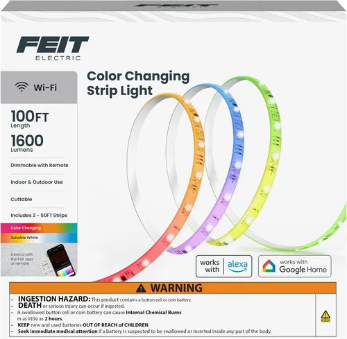 Miniatura 11 de Tira de luz inteligente Feit Electric de 16 pies, tira de luz LED ultradelgada RGBW con perseguimiento de colores, Wi-Fi de 2.4GHz habilitado