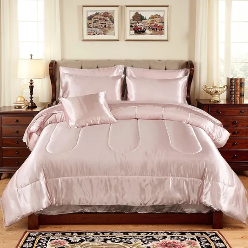 Miniatura 12 de Bedding_Dreamer Juego de edredón sedoso negro de satén en una bolsa, 8 piezas de ropa de cama sedosa de hotel de lujo con 1 edredón, 1 sábana