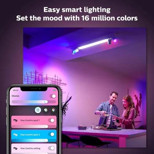 Miniatura 3 de Philips Hue Centris - Foco de techo LED inteligente, blanco, luz que cambia de color y ambiente de color, 2 luces, control con aplicación, funciona