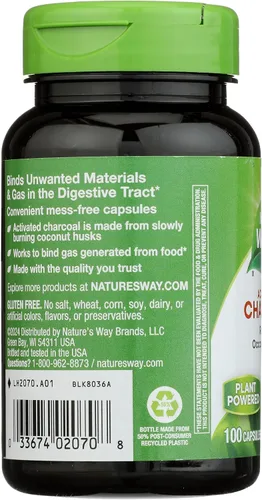Miniatura 6 de Nature's Way Carbón Activado, une materiales y gases no deseados en el tracto digestivo*, 560 mg por porción de 2 cápsulas, 100 cápsulas