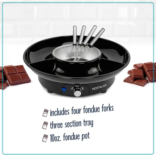 Miniatura 3 de Nostalgia Juego de fondue eléctrico para fiestas, olla de fusión de 10 onzas, 4 tenedores para asar y bandeja desmontable para servir, queso Negro