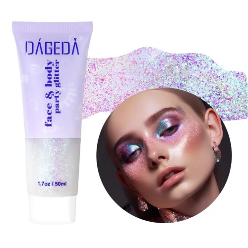 Miniatura 8 de DAGEDA Gel de purpurina corporal, lentejuelas de gel corporal con purpurina para la cara, sombra de ojos líquida, purpurina gruesa para cara, Sirena
