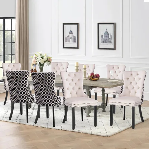 Miniatura 130 de Juego de 2 sillas de comedor de terciopelo tapizadas con ribete de cabeza de clavo y patas doradas chapadas en acero inoxidable para cocina