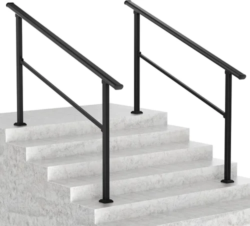 Miniatura 9 de LOVMOR Barandillas de mano de 2 escalones para escalones al aire libre, barandilla de hierro forjado, barandilla exterior para escalones, kit
