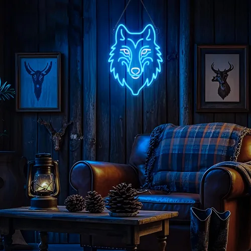 Miniatura 5 de CoolGift Mart Letrero de neón de lobo, luz LED regulable, decoración de pared de animales, regalo de Navidad, regalos de cumpleaños para niños