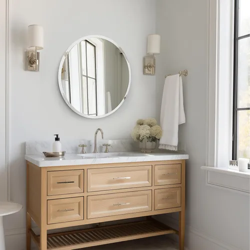 Miniatura 6 de USHOWER Espejo de baño redondo sin marco de 24 pulgadas, espejo de tocador circular para decoración de pared, con borde biselado, para baño, sala