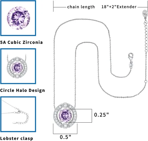 Miniatura 5 de Collar con halo de piedra natal para mujer, plata de ley, chapado en platino, piedras preciosas brillantes, corte redondo, colgante solitario
