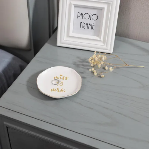 Miniatura 4 de HOME SMILE Miss to Mrs - Plato para anillos Regalos de novia, regalos de despedida de soltera Cerámica blanca