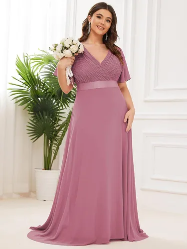 Miniatura 155 de Ever-Pretty Vestido formal para mujer, Navidad, Año Nuevo, cuello en V, gasa, talla grande, largo hasta el suelo, vestido de dama de honor