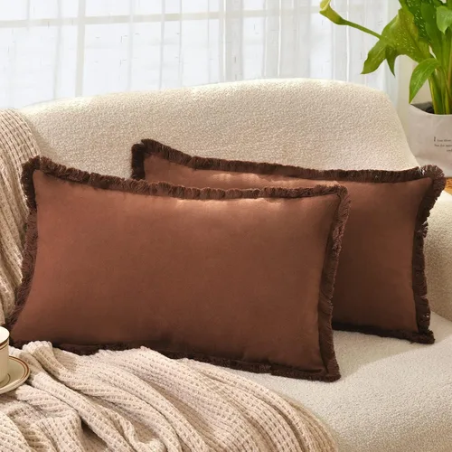 Miniatura 30 de ZWJD Juego de 2 fundas de almohada de 16 x 16 pulgadas, color beige, con flecos, de algodón, decorativas, cuadradas, para sofá, cama, sala de estar