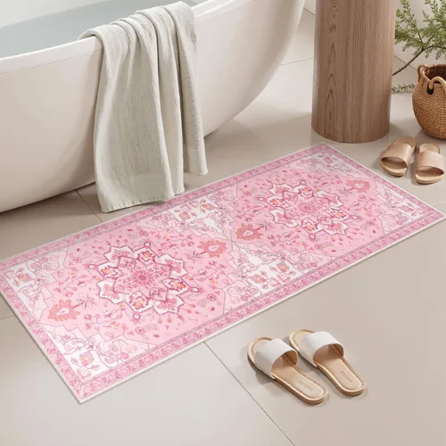 Miniatura 15 de Seavish Alfombra de baño bohemia, vintage, envejecida, absorbente, pequeña, antideslizante, lavable, para fregadero, ducha, tocador, suave, cómoda