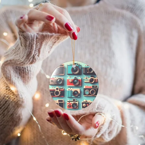 Miniatura 5 de Retro Cool Camera Collection Print Christmas Ornament 2025, Acrylic Santa Pendant Ornaments for Christmas Tree Decorative Baubles Round