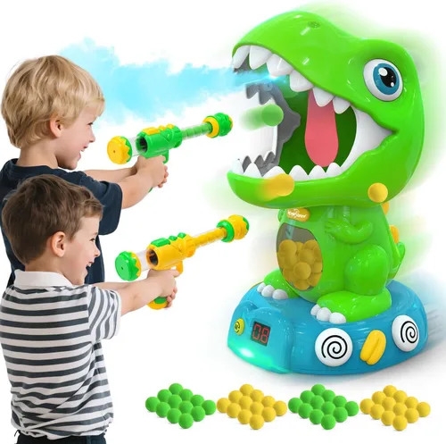Miniatura 10 de EagleStone Juguetes de disparo de dinosaurios movibles de acción triceratops, juegos de disparos para niños con registro de puntuación LCD y LED