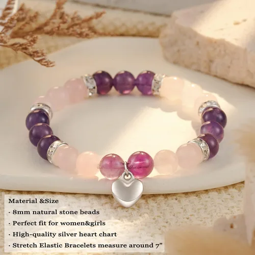 Miniatura 4 de HGDEER Natural Stone Heart Friendship Braceles for Best Friend Bestie with Gift Message Card, Suitable as a Gifts on Birthday Graduation Mothers Day
