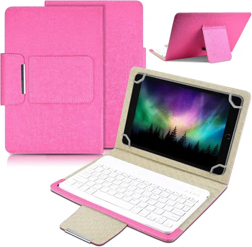 Miniatura 8 de DETUOSI Funda universal para tableta Android de 10.1 pulgadas con teclado, teclado Bluetooth inalámbrico extraíble + funda de cuero sintético +