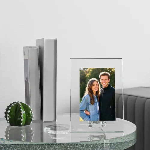 Miniatura 4 de kitCom Marco de fotos de cristal para decoración del hogar, marco de boda, exhibición de mesa, fotos de 4 x 6 pulgadas, viene con caja de regalo