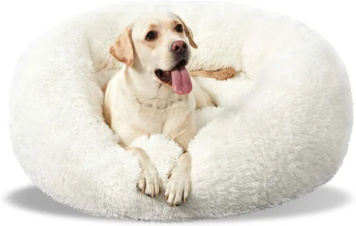 Miniatura 13 de ANWA - Cama redonda para perro mediano, lavable, cama tipo dona para perro grande, cómoda, acogedora y relajante Blanco