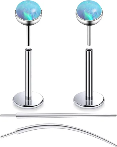 Miniatura 23 de F136 - Aretes de titanio 20/18/16G sin rosca, con parte trasera plana, multicolor, ópalo, nariz, labret Medusa Monroe, piercing con forma cónica