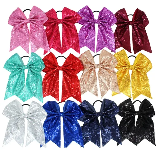Miniatura 6 de Lentejuelas de 6.5 pulgadas, lazos elásticos para el cabello, lazo grande para animar, cola de caballo para mujeres, niñas, niños y adolescentes