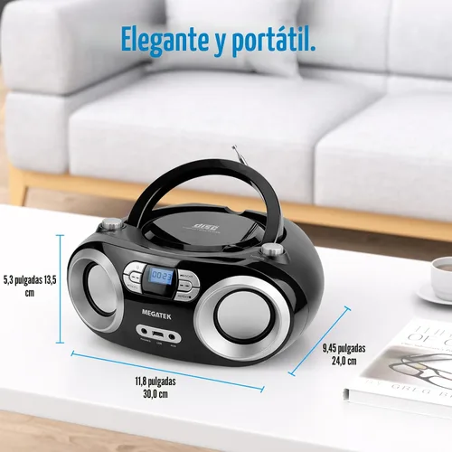 Miniatura 5 de MEGATEK Boombox reproductor de CD portátil con radio FM, Bluetooth y puerto USB, sonido estéreo claro, compatible con CD-R/RW y MP3, entrada
