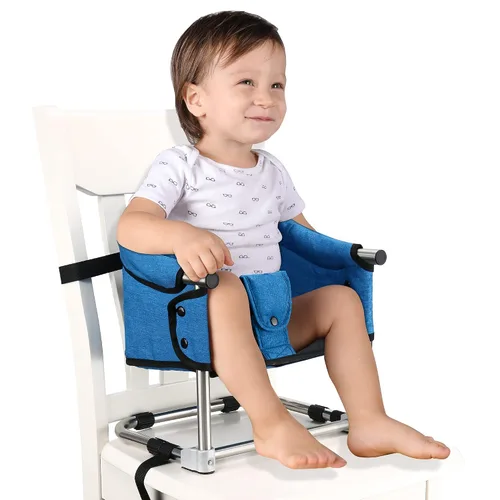 Miniatura 13 de Asiento elevador para mesa de comedor, silla elevadora portátil 3 en 1 con hebilla de seguridad, asiento de alimentación de bebé ajustable y Rojo