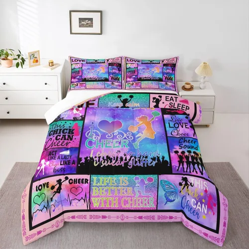 Miniatura 7 de Erosebridal Juego de edredón para niñas de baile, tamaño individual, juego de ropa de cama de ballet con purpurina para niños, adolescentes