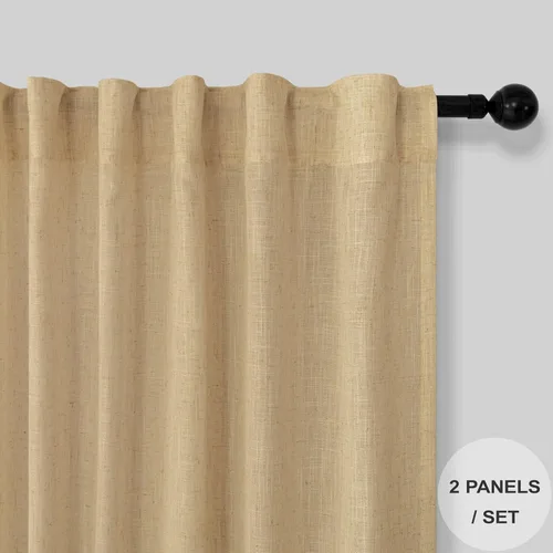 Miniatura 118 de Cortinas de lino gris claro, 2 paneles, presillas traseras, bolsillo para cortinero, semitraslúcidas, ahorran energía, estilo rústico, arpillera