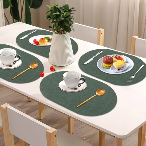 Miniatura 8 de Juego de 6 manteles individuales de piel sintética, resistentes al calor, lavables, para comedor al aire libre, cocina, color verde
