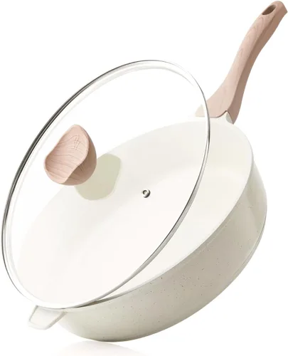 Miniatura 9 de Kordisen Sartén profunda antiadherente con tapa, sartén antiadherente de 10 pulgadas, sartén para saltear para cocinar, utensilios de cocina