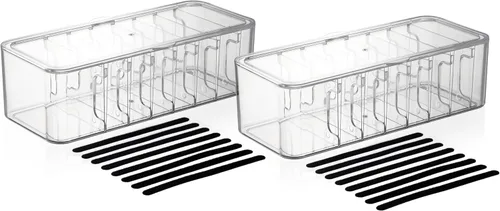Paquete de 2 organizadores de cables, organizador de cables transparente con divisores ajustables, se adapta a cables de hasta 10 pies, organizador
