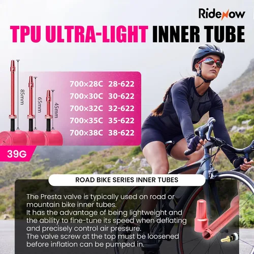 Miniatura 2 de Ridenow 2-Pack Bike Inner Tube for 700/18C-28C, 700/18C-32C,700/28C-38C with 45/65/85 mm Metal &TPU Presta Valves for Road Bikes, Super Light