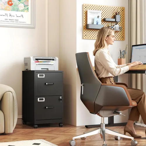 Miniatura 4 de Archivador de 2 cajones con cerradura, archivador vertical móvil para colgar carpetas tamaño A4/carta/legal, debajo del escritorio, pequeños