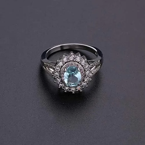 Miniatura 3 de MAIHAO Anillo de compromiso brillante de plata de ley 925 con incrustaciones de diamantes de cristal rosa con incrustaciones de topacio verde