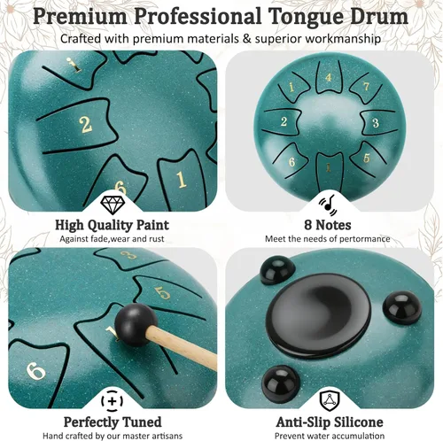 Miniatura 4 de Tambor de lengua de acero de 6 pulgadas, 8 notas, tambor de lluvia para jardín al aire libre, instrumento de percusión fácil de usar, regalo único