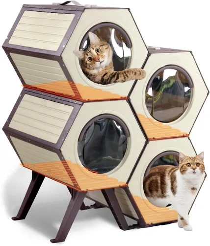 Miniatura 9 de Casa climatizada para gatos para invierno al aire libre, condominio combinado para gatos con temperatura y tiempo ajustables, refugio aislado